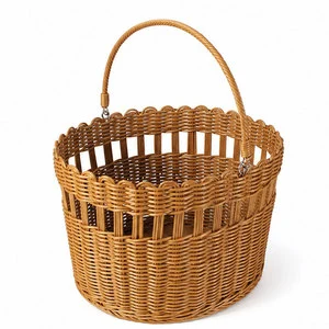 Handwoven Rattan Style Wicker Basket Round Shopping Basket with Handle Outdoor Picnic Storage Gift Basket