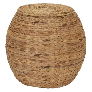 Handwoven Water Hyacinth Storage Basket with Lid Woven Accent Stool and Storage Hamper for Home Organization from Vietnam