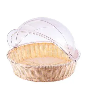 Buffet Serving Round Covered Basket Wicker Rattan Woven Style New Design Cover Picnic Woven Bread Basket Cake Basket Caddy