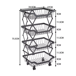 Foldable Mobile Storage Shelf Multi-Layer Wire Shelving Unit with Wheels Space-Saving for Kitchen Bathroom Living Room