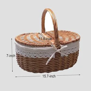 Vietnam Eco-friendly Handwoven Rattan Picnic Basket Picnic Hamper with Lid and Handle Wicker Storage Basket