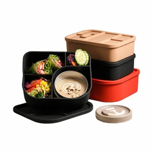 Leak Proof Silicone Divide Compartment Stackable Lunch Box Set Silicone Bento Lunch Box Kids Portable Lunch Box