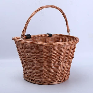 Rattan Wicker Bicycle Basket with Handle Round Shape Willow Material for Supermarket Shopping
