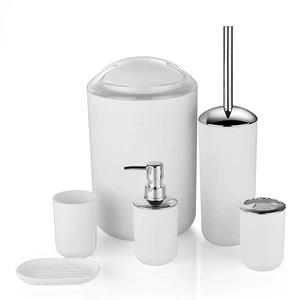 BX Plastic Round Bathroom Sets Accessories Plastic 6 Piece Bathroom Accessory Set Bathroom Trash Can Set