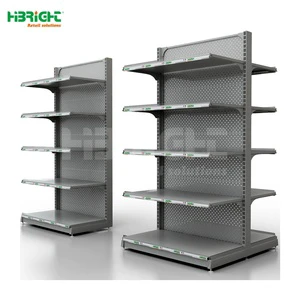 Customized Color Heavy-Duty Metal Supermarket Rack 4 Shelves Double Single Sided Solid Shelves Quick Installation Wall Mount