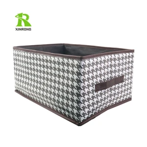 Foldable Houndstooth Non Woven Storage Box with Lid - Collapsible Fabric Clothes Organizer Basket for Home Bulk Order