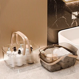 Nordic Style Transparent Melamine Eco-Friendly Multifunction Rectangle Desktop Storage Box With Handle For Bathroom Use