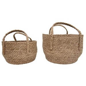 Handicraft Vietnam Seagrass Woven Baskets Handle Handmade Storage Laundry Bohemian Style Eco-Friendly 3-6L Capacity 5-10kg Load