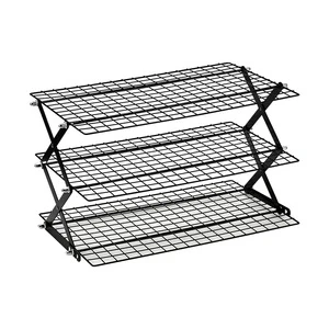 YIGO Stocked Stackable Foldable Metal Kitchen Storage Rack Pantry Spice Organizer Three-Layer Shelving Standing Type