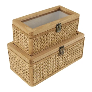 Elegant Wicker Storage Box Glass Top Rattan Organizer Box Decorative Storage Case Display Storage Bin Ideal For Home Decor Use