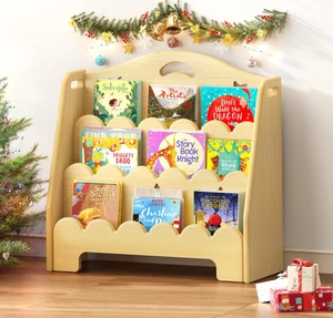 Toddler Book Rack Toy Storage Organizer Small Book Display Stand 3-Tier Kids Montessori Wooden Bookshelf