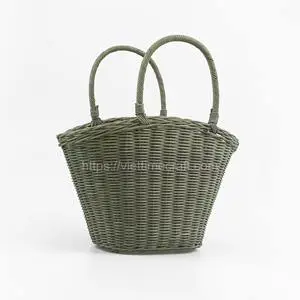 Viettime Craft Unique Rattan Shopping Basket Handles Wicker Storage Hand Basket Customized Size Multifunctional Round/Oval Shape