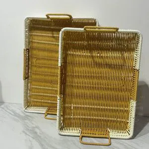 Eco-Friendly Handwoven Plastic Wicker and Rattan Storage Basket Sets Circle Organizer Container for Kitchen Bathroom Office