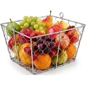 VISHAL HANDICRAFT Silver Stainless Steel Rectangle Standing Decorative Fruit Vegetable Storage Basket for Kitchen Modern Wire