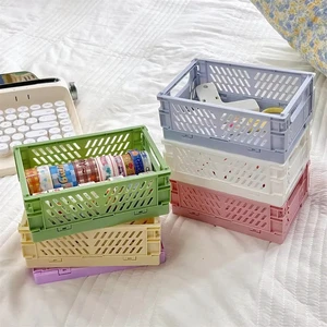 Wholesale Organizing Storage Baskets Case Folding Student Desktop Basket Tape Stationery Plastic Foldable Container Storage Box