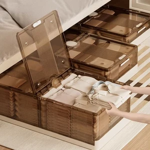 ODM 82cm Square Foldable Plastic Storage Box with PP Lid Bed Sheet Organizer & Under Bed Storage for Clothes & Bedding 35L+