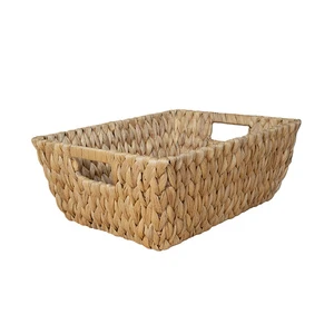 Factory Custom Modern Rectangle Eco-Friendly Water Hyacinth Storage Boxes Bins Handles for Multi-Purpose Use Living Room Kitchen