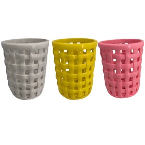 Customizable Ceramic Woven Dried Plant Vases Storage Buckets Pen Holders Makeup Organizers and Handcrafted Woven Home Decor