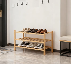 Bamboo Three-tier Detachable Lightweight Modern Floor Shoe Rack Multi-purpose Storage for Entryway