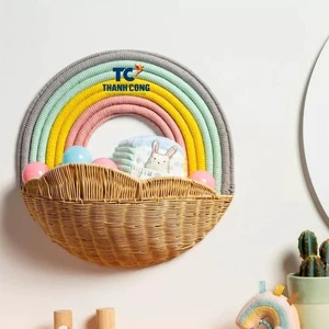 Modern Rainbow Rattan Wall Shelf for Kids' Room Storage Cute Shape Handicraft Customizable Handmade in Vietnam