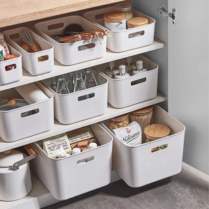 White Basket Storage Box with Handle Plastic Storage Box Durable and Strong Home Organization