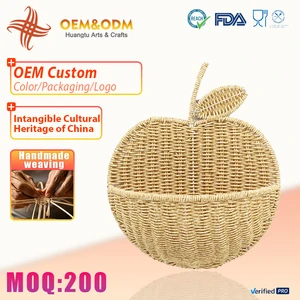 Eco-Friendly Rattan Weaving Apple Shape Willow Hanging Plastic Wicker Gift Storage Baskets For Living Room Kitchen Organizers