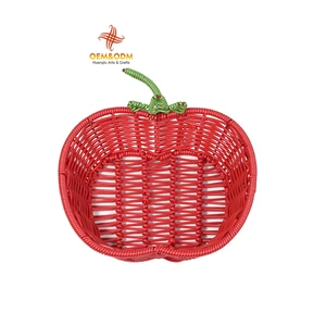 H&T 2025 OEM Tomato Rattan Fruit Basket Bread Flower Picnic Handmade Woven Custom Straw Wicker Rattan Storage Basket