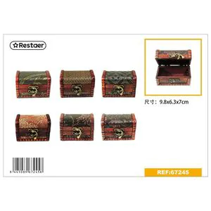 Restaer Antique Imitation Wooden Rectangular Decorative Storage Box with Standing Design 9.8*6.3*7cm-Gift Accessory