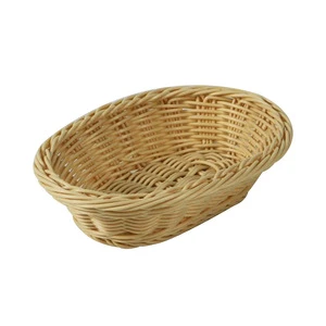 Handmade Plastic Imitation Rattan Bread Basket Kitchen Food Use Woven PP Material Storage For Fruit Vegetable Snack
