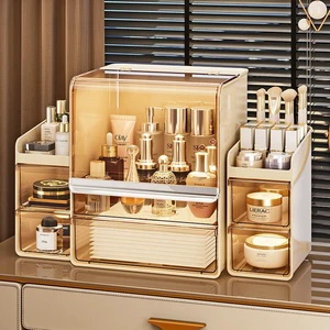Clear PET Three-Layer Dustproof Eco-Friendly Glossy Finish Modern Space-Saving Makeup Organizer Cosmetic Storage Box for