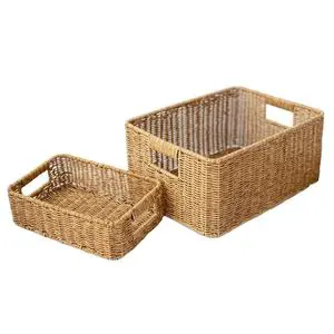 Manufacture 100% Handmade PP Rattan Storage Basket Custom Multipurpose Sundries Organizer Rectangle Wicker Box For Home Deco