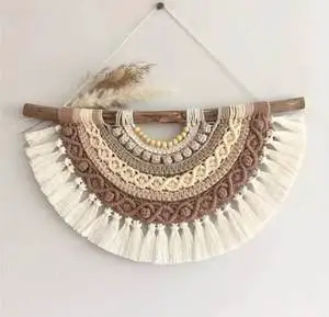 Bohemian Macrame Wall Hanging with Rope and Cotton Wooden Shelf Multi-Functional Floating Shelf for Home Decor and Storage
