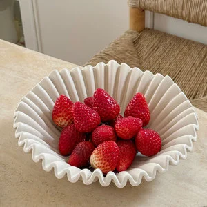 Nordic Style Wavy Edge Ceramic Tray for Fruit & Decor Home Desktop Storage Tray Creative Craft Decorative Tray