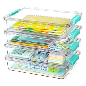 4 Pack Transparent Plastic Storage Bins with Lids, Large Capacity Stackable Snap Lock Latching Organizer for Home Office