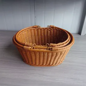 Large Volume PP Rattan Wicker Woven Storage Basket for Outdoor Picnic Household Use Food Storage Decorative Gift with Handle