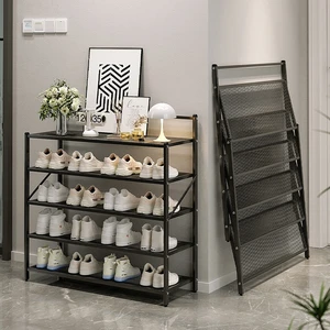 Multi-Functional Foldable Metal Storage Shoe Rack Level-Adjustable Space-Saving Portable 6-Layer Modern Living Room Wardrobe