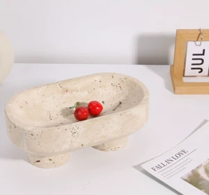 Natural Marble Oval Storage Bowl for Kitchen Counter Large Decorative Home Decor Fruits Holder Dining Table Kitchen Wedding