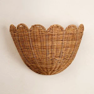 Scallop edge rattan wall hanging basket organiser handcrafted baskets for storage & decoration