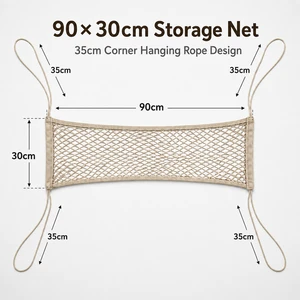 Elastic Mesh Storage Net, 90 X 30 Cm Organizer With 4 Extra-Long 35 Cm Tie Ropes, Easy-Knot Cargo Net For Car, Bedside & Crib