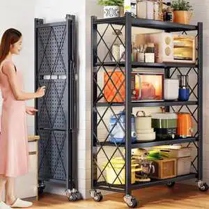 Foldable Kitchen Shelf Metal Wire Pantry Storage Rack Organizer Heavy Duty Adjustable Tableware Stand ForHome Bathroom Wholesale