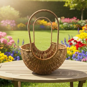 Handwoven Plastic Rattan Picnic Flower Storage Basket Art Style Holder for Living Room Decorative Storage Baskets With Handle