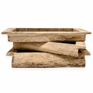 New Vintage Brown Wooden Big Khaliya with Two Handles Retro Rectangular Storage Trays Made in India for Home Use
