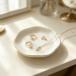 Geometric Multi-Sided Ceramic Jewelry Tray Gold Trim Decorative Cosmetic Storage Tray for Bedroom Bathroom