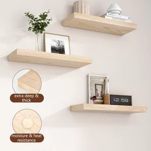 Natural Wooden Floating Shelf-Square Design Modern Floating Shelf for Kitchen Wardrobe Living Room & Bedroom Family Office