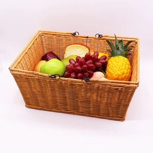 Eco-Friendly Creative Recycled High Quality Durable Woven Plastic Rattan Large Storage Wicker Round Handle Basket