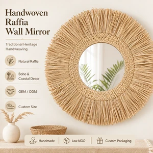 H&T 2026 OEM Raffia Grass Home Decor Mirror Hand Bread Flower Picnic Handmade Woven Custom Straw Wicker Rattan Storage Basket
