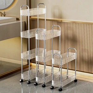Decorative Light Luxury clear PET Kitchen Home Organizer Holder 3-tier Transparent Storage Rack with Wheels