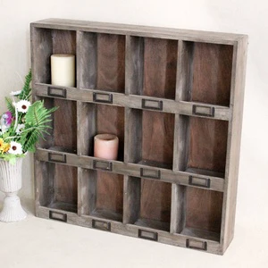 Luckywind Wood Wall Shelf Decorative Wooden European Rustic Vintage Brown Storage Wall Mounted Shelves Home Decoration