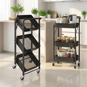 Foldable Trolley Rack Floor Multi-Layer Kitchen Bathroom Bedroom Removable Storage Shelf With Wheels