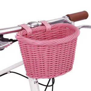 Bike Basket Rattan Wicker Front Bicycle Basket Quick Release Foldable Strong Plastic Handmade Carrier Bag for Kids